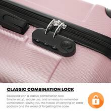 YONSLY Hard Shell Suitcase 16/20/24/28 Inches With 4 360° Wheels Sturdy Double Zipper Combination Lock Mesh Pocket Soft Rubber Handle Travel Suitcase - 粉色 - 查看 4