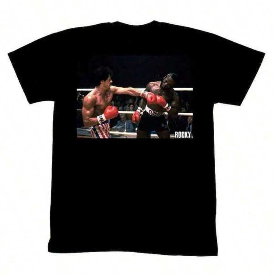 Men's Black Cotton Short Sleeve Graphic T-Shirts Rocky Take That Casual Round Neck Short Sleeve Black T-Shirt For Spring And Summer - Women's Clothing - 黑色 - 查看 1