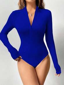 de manga larga de unicolor casual para mujer - azul real - Ver 8