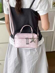 1 buah Tas Tangan Dekorasi Motif Polkadot Warna Solid Musim Panas Baru, Bahan PU Berbintik Lucu Modis dengan Aksesori Liontin Bintang, Tas Selempang, Dompet Ponsel Mini Ringan Multifungsi, Cocok untuk Penggunaan Sehari-hari dan Bepergian - Berwarna merah muda - View 5