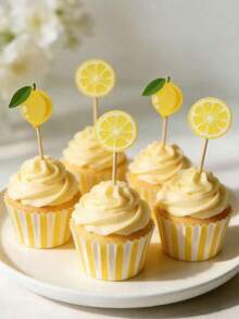 20 piezas de decoraciones de pastel con forma de limón, decoración de pastel con frutas de limón realistas de verano, disponibles en múltiples colores y estilos, adecuado para postres de té de la tarde o bandejas de frutas, perfecto para la decoración de la mesa de fiestas y reuniones - Varios estilos - Ver 3