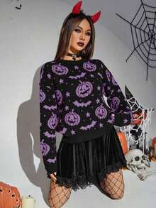 Suéter de mujer con estampado de calabaza y murciélago de Halloween, jersey de punto de otoño e invierno - Multicolor 2 - Ver 5