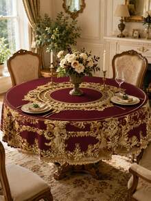 1 件铂金印花圆形桌布，优雅风格涤纶面料，雏菊和叶子图案，宝石装饰边，适合餐厅和厨房装饰、新娘送礼会、婚礼、生日派对、春夏家居装饰、优雅厨房家居装饰。 - 彩色 - 查看 8