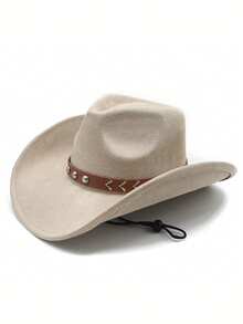 1 Stück Unisex Western Cowboyhut, Filzhut mit Nieten für Cowgirls mit breiter Krempe & Kinnriemen, Vintage Sonnenhut für Outdoor, Partys, Festivals, 4 Farben erhältlich - Verschiedenfarbig - View 11