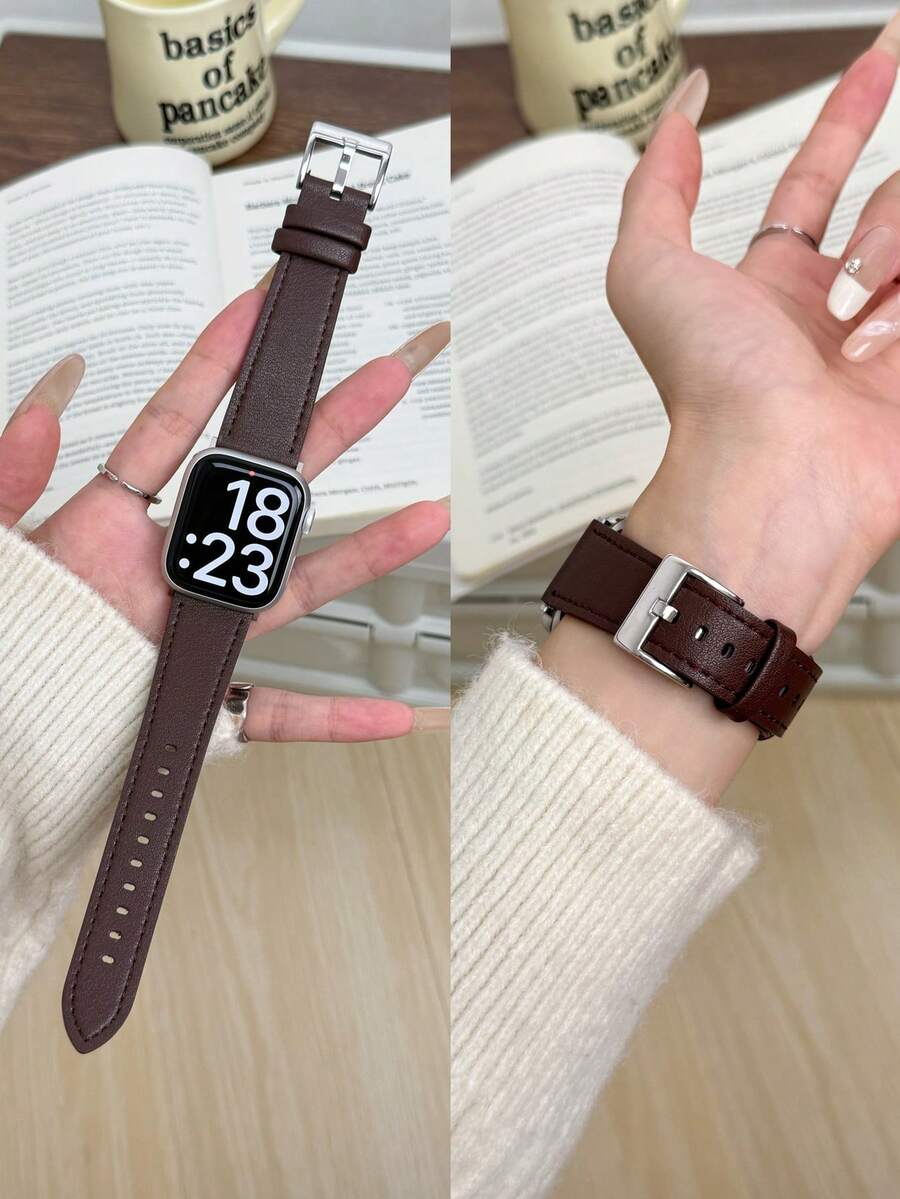1件 PU圓形手錶錶帶，適用於 ，女款，38mm 40mm 41mm 42mm 44mm 45mm 46mm 49mm，適合 Series Ultra 11/10/9/8/7/6/5/4/3/2/1 SE - Havane Silver - 查看 1
