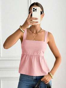 Camiseta de tirantes de algodón de unicolor casual para mujer - Rosa - Ver 6