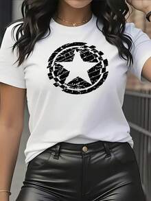 [Women's Sports T-Shirt] Women's Casual Sports T-Shirt, Short Sleeve | Soft And Breathable, Printed Design, Loose Fit, Machine Washable, 180g | Ideal For Year-Round Casual And Sports Wear - [白色的] - 查看 6