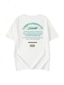 New White Short Sleeve Summer T-Shirt, English Print, Loose Fit, For Petite Women, Casual In-Style - 白色 2 - 查看 5