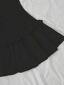 Vestido corto con volantes color albaricoque - Negro - Ver 3