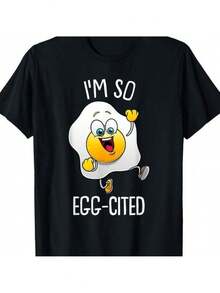 Fun Egg-Shaped Gift, Plus Size T-Shirt For Women, 180g 100% Cotton, Casual Short Sleeve Crew Neck T-Shirt, Geometric Knit Design, Suitable For Weekends, Regular Fit For All Seasons, Casual Style, Ideal For Everyday Comfort - 黑色 - 查看 8