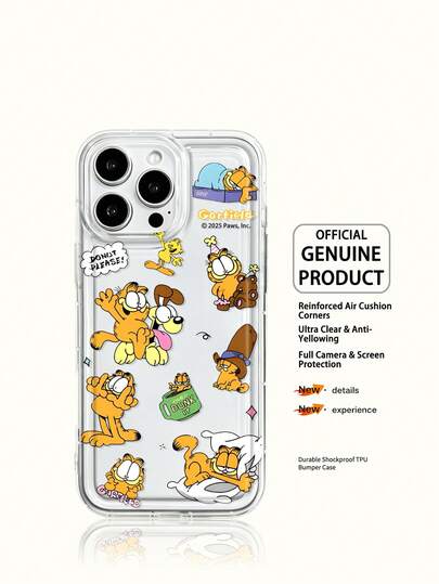 加菲猫手机壳轻巧防滑，防摔耐用，适用于iPhone 17/17Air/17Pro/17ProMax/11/12/13/15/16Pro/16ProMax/14Plus/15Plus/16Plus/15Pro/16ProMax/XR等卡通动漫手机。这款手机壳包装精美，是馈赠亲朋好友的理想节日礼物。