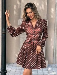 PariChic Vestido largo de manga larga de elegante color café con estampado romántico de rosas en todo el diseño, con cinturón de lazo, botones delanteros y un diseño elegante adecuado para otoño/invierno, primavera/verano, vacaciones, citas de San Valentín, cumpleaños, silueta evasé y vestido corto con mangas abullonadas, lindo y romántico - Cafetería - Ver 8