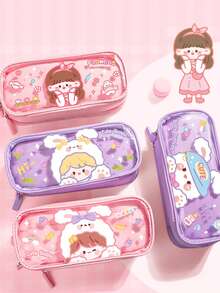 2026 New Transparent Pencil Case, Large Capacity 3-Layer Highly Attractive INS Style Pencil Box For Girls, Color-Block Student Stationery Box, Minimalist - Single Piece - View 9