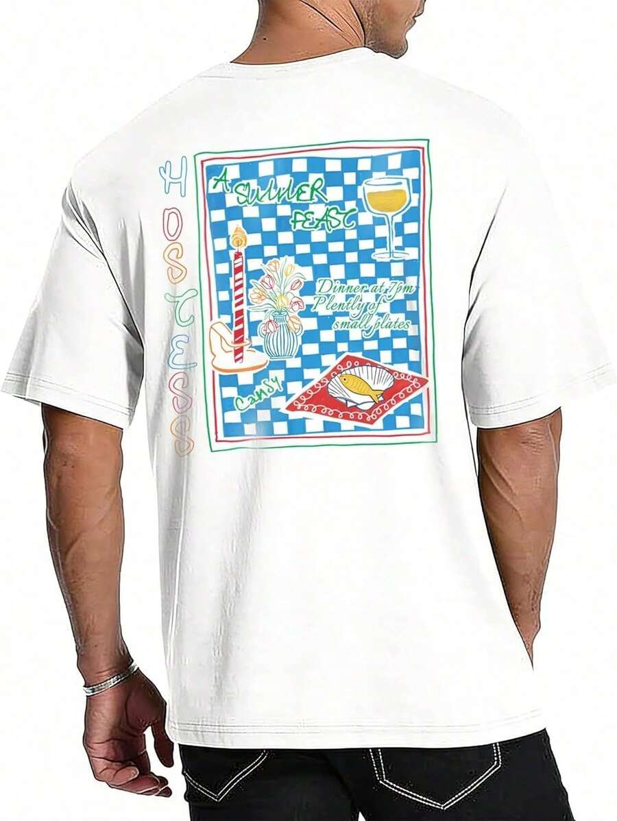 Camisetas Gráficas para Hombre YTD, Manga Corta, Estampado 'Beachfront Bliss', Talla Grande, Algodón, Casual, Unisex XO6A - Blanco - Ver 1