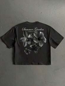 Camiseta de manga corta holgada y corta para hombre, de corte estándar, con estampado floral de la marca  Ink, ideal para citas y reuniones, un regalo de moda para parejas. 5WE7 - Negro - Ver 12