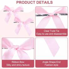XDL 20pcs Pink Satin Ribbon Premade Twist Tie Bows Gift Wrapping Bowknot For Christmas Wedding  Birthday Party Treat Bags Present Bags Bakery Candy Bags Decorations - Pink - 查看 4