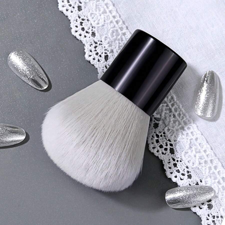 1 pieza Pincel portátil para polvo de uñas, diseño de mango corto de metal con cerdas suaves, limpieza rápida y fácil de polvo de uñas para principiantes y manicura de maquillaje, multiusos