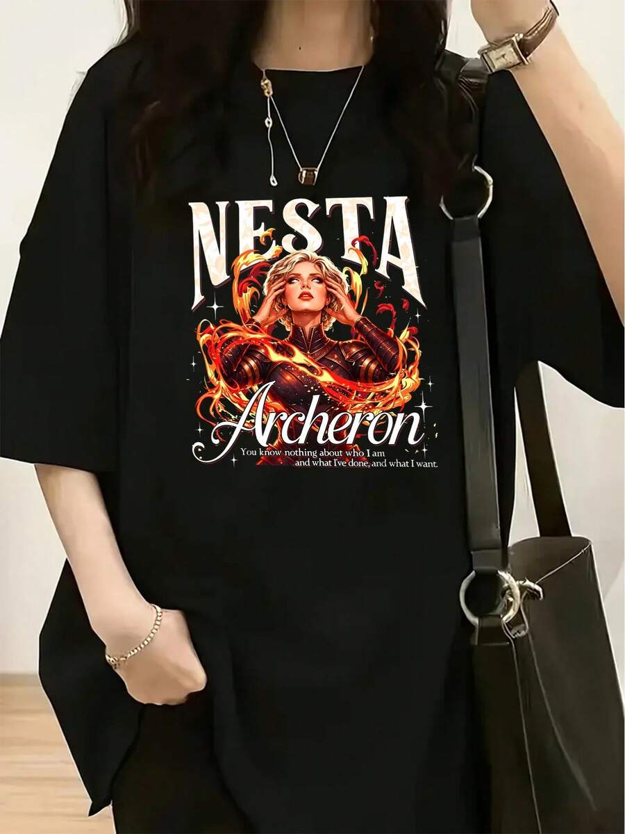Camiseta unisex de manga corta, SarahJ.MaasFantasíaNovela"ACortedePlataLlamasImpresoGráficoCamiseta-MujeresInformalTripulaciónCuelloCortoMangaSuperior,SuavePoliésterSueltoAjustePrimavera/VeranoModaJugadores esencialeshombre, , , Dazymujer,romwehombres, bohochic,maestrasregalos,camisetaparaconjuntos de mujercon curvasparamu,y2k, - Negro - Ver 1