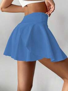 Pantalón falda de tenis de cintura alta blanco, pantalón corto/falda 2 en 1 antideslumbrante para golf/bádminton/fitness con bolsillos, falda pantalón deportiva de verano para yoga, correr al aire libre, nueva ropa de mujer en negro - azul real - Ver 3