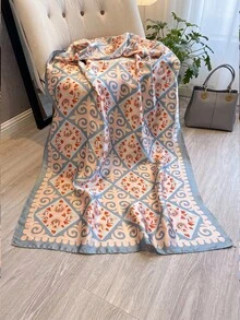 1pc Women's Elegant Geometric Print Lightweight Silk-Like Scarf, Versatile For Sun Protection, Travel, Daily Wear, Spring/Summer - Gray Blue - View 3