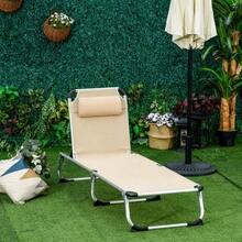 Aluminium Garden Chaise Longue, Adjustable In 4 Directions, Foldable, Ergonomic, In Beige Mesh Fabric, 170 X 60 X 76 Cm, For Garden And Terrace. - 米色 - 查看 7