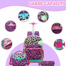 3 pezzi/set Zaino con rotelle per ragazze con borsa a tracolla, zaino scolastico con ruote e stampa carina, bagaglio a rotelle leggero - Borsa a rotelle per ragazze - Visualizzare 7