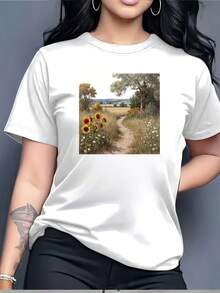Camiseta de Mujer ModaModa con Estampado de Girasoles - Blusa Casual de Manga Corta y Cuello Redondo con Girasoles, Ideal para Fiestas al Aire Libre en Verano, Festivales, Regalos, Camiseta Cómoda Lavable a Máquina para Uso Durante Todo el Año, No es linda. - Blanco - Ver 1