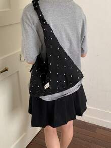 Spring New Fresh Floral Pleated Large Capacity Shoulder Bag, Korean Casual Tote Bag For Women - Black - View 3