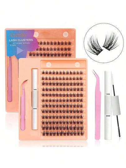 Azenlo 144 Parça Bireysel Kirpik Uzatma DIY Seti, Yapıştırıcı ve Uygulama Aleti Dahil, 10-16 mm C Kıvrımlı Kirpikler, Kirpik Uzatma