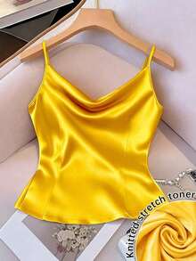 Chaleco sin mangas de mujer de tela tejida brillante, ajuste ceñido, apto para uso diario y para capas, primavera/otoño/invierno - Amarillo - Ver 5