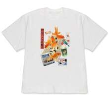 Off-The-Shoulder Short-Sleeved T-Shirt, New Spring/Summer 2026 Collection, Japanese Patchwork Style With Goldfish Motifs, Newspapers, Drinks, Small Television And Japanese Labels (Including The Combination Of "Surveillance Camera In Operation", "No Smoking" And Labels With The Symbol "+157"). - White - View 6