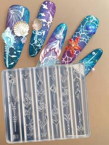 1pc Deep Sea Element Mold, Includes Seashell, Fish Tail, Dolphin, Starfish, Coral, Jellyfish 3D Nail Art Decorations, Essential Tool For Nail Technicians, Transparent Silicone Mold - Clear - View 12