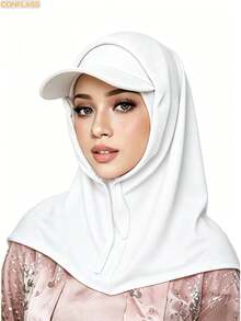 Hijab Olahraga Muslim Pelindung Matahari dengan Pinggiran dan Pita, Hijab One-Piece Elastis Bernapas, Hijab Instan Warna Polos Cepat Kering dengan Topi Baseball Terintegrasi untuk Wanita, Aktivitas Luar Ruangan, Lari, dan Pemakaian Sehari-hari - MultiWarna - View 13