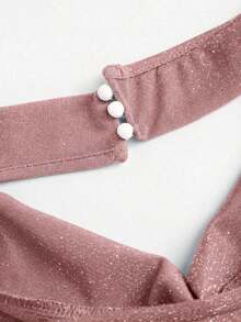 corto de camisola de punto metálico con lentejuelas para mujer, top sexy de espalda descubierta y ajustado al Body - Rosa 2 - Ver 4