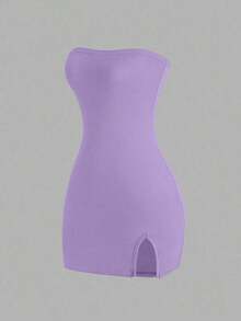 Vestido negro sin tirantes para mujer, minivestido corto - Lila Púrpura - Ver 8