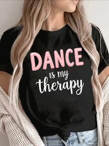 Camiseta de mujer "Dance and Relax", de algodón, manga corta, estilo casual, diseño cómodo y ligero, adecuada para el estudio, el gimnasio o el uso diario, una declaración de moda con un estilo básico universal. - Negro - Ver 12