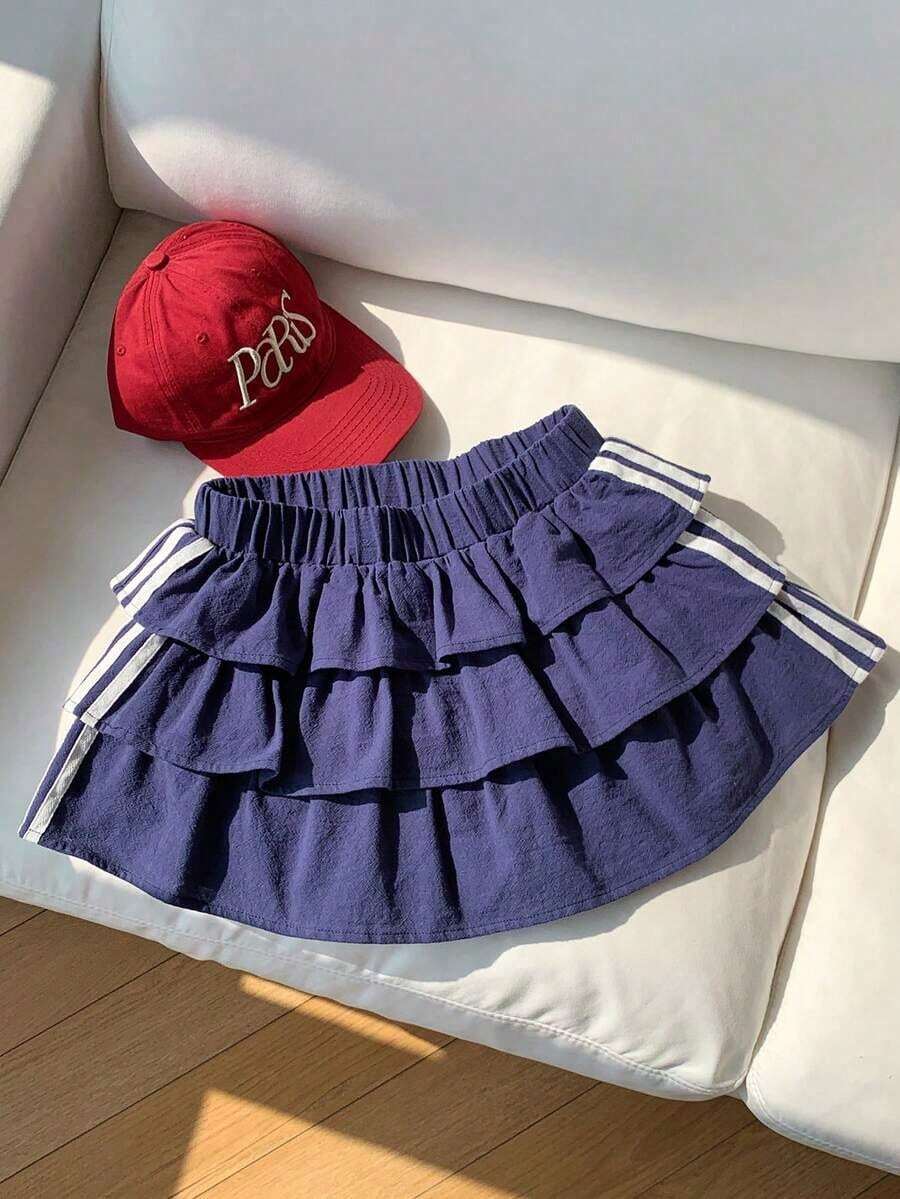 Falda pantalón para mujeres para conciertos campestres, blanca, de tejido, con cintura elástica y volantes en el bajo con silueta evasé - Azul marino 3 - Ver 1