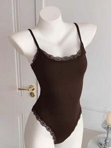 Body Con Tirantes Finos Y Ribete De Encaje Para Mujer - Marrón - Ver 7