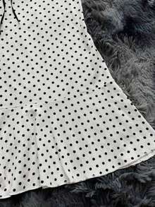 Vestido mini con volantes, estampado de lunares y encaje contrastante sin tirantes para mujer - Albaricoque - Ver 4