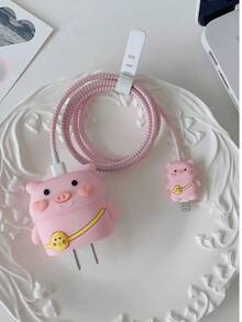 四合一充电线及适配器保护套套装，兼容苹果 20W 充电器，包含线缆保护套、线缆绕线器和插座盖。 - 粉色 - 查看 3