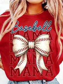 Nueva Llegada 2026: Camiseta Baseball Mama, Camiseta de Béisbol, Camiseta Baseball Coquette Bow, Camiseta para el Día del Partido de Béisbol, Camisetas de Sublimación para Mamá de Béisbol, Camisetas Gráficas para Mujer, Cuello Redondo, Holgadas, Casuales. Nueva Camiseta Elegante, Tela Suave, Transpirable, 100% Algodón, Camiseta para Mujer de Uso Diario con Estampado Gráfico. - Albaricoque - Ver 3