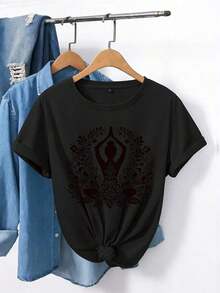 Short Sleeve T-Shirt With Lotus Mandala Print - Bohemian Design, Comfortable Crew Neck, Ideal For Yoga And Casual Wear, Suitable For All Seasons - 粉色 - 查看 8