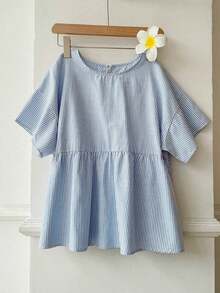 Camisa de mujer tejida de 100% algodón y lino, top de verano, adecuado para el uso diario, citas, reuniones, otoño/invierno/verano, Navidad, Año Nuevo, Acción de Gracias, fiestas, bodas, playa, ceremonias de graduación, moda, elegante, casual - Azul y blanco - Ver 4