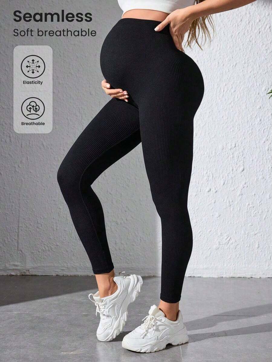 Leggings deportivos de maternidad negros sin costuras - Negro - Ver 1