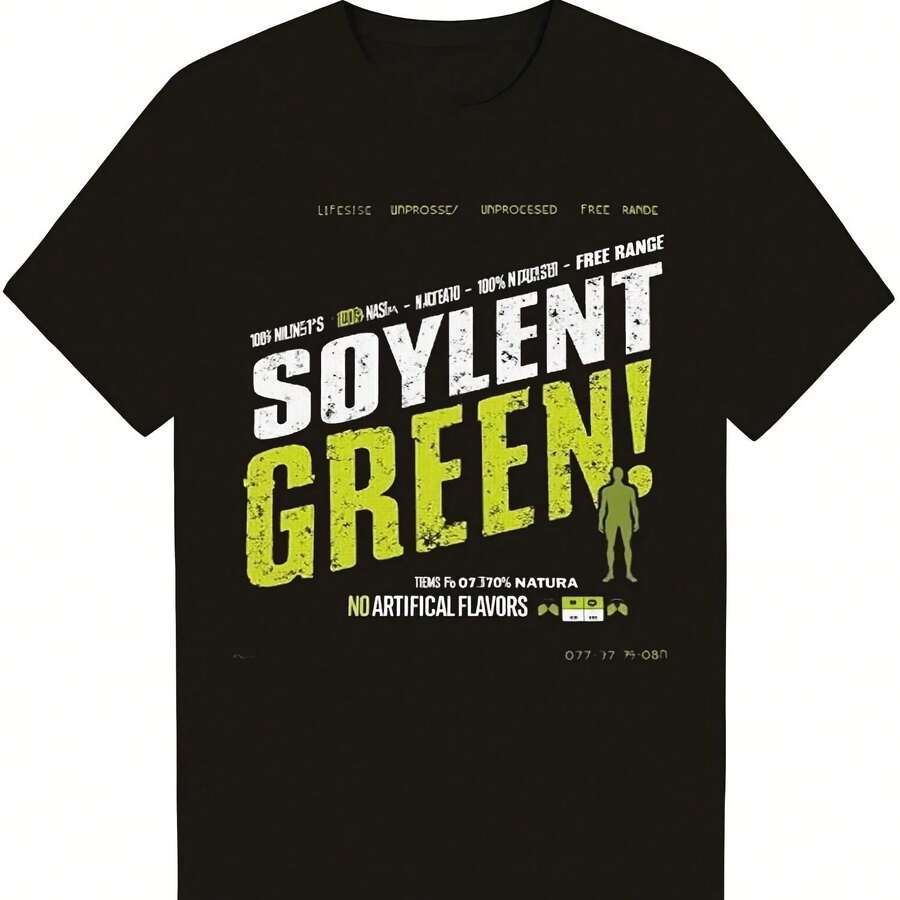 Soylent Green Retro Movie Parody T-Shirt For Men, Funny Novelty Graphic Tee With Characters, Short Sleeve Slogan T-Shirt, Comfortable Fit - 款式 - 查看 1