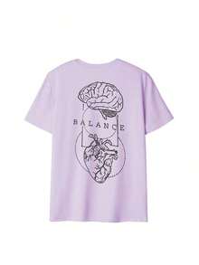 Camiseta casual para mujer, con estampado de anatomía del cerebro y el corazón, corte holgado y oversize, estilo callejero de cuello redondo y manga corta, adecuada para ir al trabajo, viajes urbanos, salidas de verano, reuniones con amigos, brunch de fin de semana en color negro - Púrpura malva - Ver 2