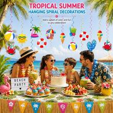 16/48pcs Summer Beach Theme Hanging Decorations, Hawaiian Party Ribbons, Birthday Party Hanging Decor - Multicolor a - View 3