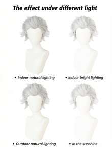anxin Silver-Gray Messy Short Wig For Men, Front Fluffy Textured Design, Anime Character Cosplay, Stage Performance, Everyday Styling Full Wig - Light Grey - View 9