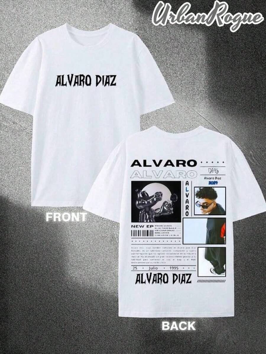 Doble cara Camiseta para Hombre Casual y Moderna Alvaro Diaz Estilo Urbano con Diseño de Artista en Frente y Detalles Gráficos en la Parte Trasera Ropa de Hombre con Estilo Playeras Sudaderas y Camisas Cómodas Ideal para Uso Diario Trabajo y Salidas Fácil de combinar muestra tu estilo - Negro - Ver 1