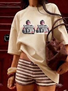 Grunge And Urban Style Short Sleeve T-Shirt, Fashionable Short Sleeve T-Shirt For Spring And Summer 2026, Made In Mexico, 180 Grams. Cartoon Print, Couple Design, Suitable For Indoor Or Outdoor Wear. Crew Neck, Unisex, Ideal For Office And Leisure. One-Piece Pack. - APR-P631577SLNDXZGY515 - 查看 3
